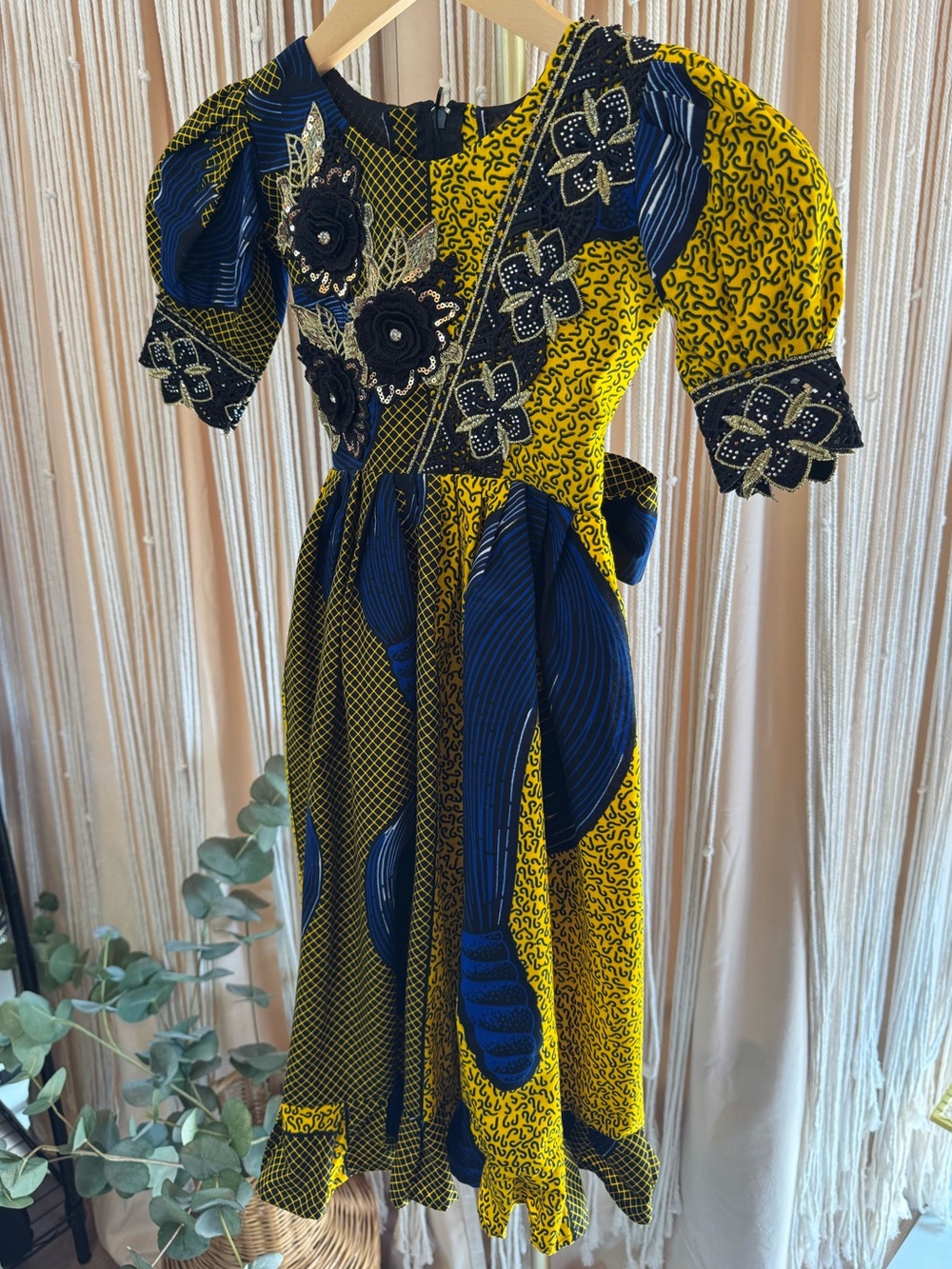 African Wax Print Ankara Children’s short sleeve maxi dress gown lace flower bow - Picture 5 of 16
